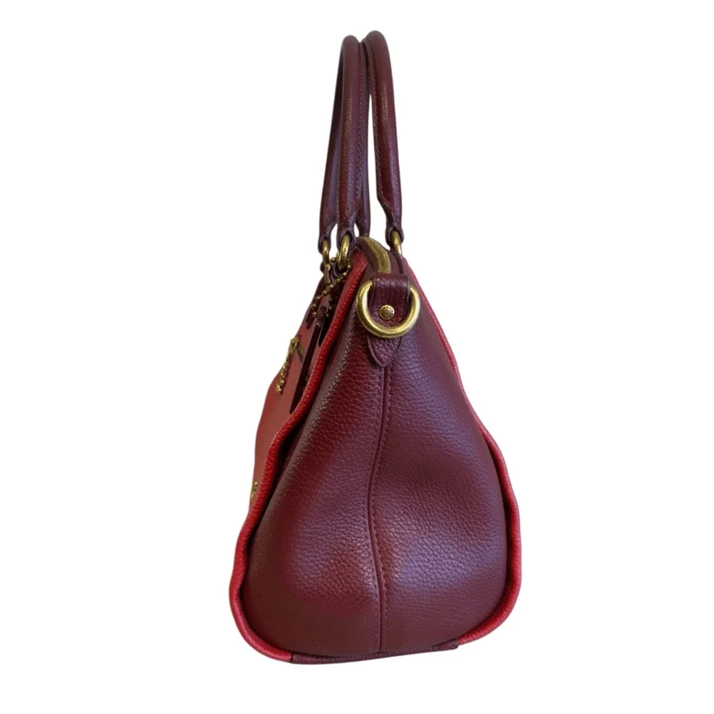 Coach Elise Red Pebbled Leather Bag Satchel Bag Colorblock